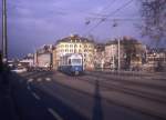Zürich VBZ Tram 4 (Be 4/6 1679) Zollbrücke / Museumstrasse im Februar 1994.
