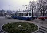 Zrich VBZ Tram 8 (Be 4/6 2070) Brkliplatz im Februar 1994.