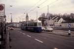 Zürich VBZ Tram 4 (B 798) Limmatquai im Februar 1994.