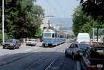 Zürich VBZ Tram 13 (SWS/BBC/SAAS Be 4/6 1629) Albisgütli, Uetlibergstrasse (?) im Juli 83. - Im Verzeichnis meiner Farbnegative vom Juli 1983 habe ich 'Albisgütli' als Aufnahmestelle geschrieben, bin aber nicht ganz sicher, ob es richtig ist, weil ich diesen Teil von Zürich seit langem leider nicht besuche und deshalb nicht (mehr) ortskundig bin. - Scan von einem Farbnegativ. Film: Kodak Safety Film 5035. Kamera: Minolta XG-1.