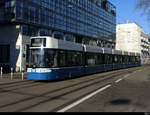 VBZ - Tram Be 6/8 4005 unterwegs auf der Linie 4 in Zürich am 21.02.2021