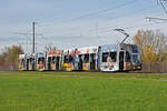 Be 6/8 Flexity 5015 mit der Hieber Werbung, auf der Linie 14, fährt zur Haltestelle Lachmatt.