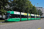 Be 6/8 Flexity 5016, auf der Linie 8, bedient am 11.07.2023 die Haltestelle am Aeschenplatz.