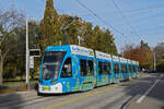 Be 6/8 Flexity 5021 mit der IKEA Werbung, auf der Linie 6, fährt am 05.11.2025 bei der Haltestelle Weilstrasse ein. Aufnahme Riehen.