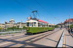 Anlässlich  50 Jahre Wittigkofen-Quartier  am 25.06.2023 fuhr SVB Be 4/4 107 und weitere historische Trams auf der ehemaligen Linie 3 (Heute Teil der Linie 8) und konnte hier auf der Kirchenfeldbrücke aufgenommen werden