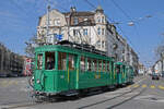 Am 21.03.2026 war der Ce 2/2 190 zusammen mit dem C3 1303 bei den Basler Geschichtstage auf einem Rundkurs unterwegs. Hier fährt der Zug bei der Haltestelle Wettsteinplatz ein. Aufnahme Basel.