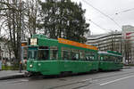 Be 4/4 502 zusammen mit dem B4S 1466, auf der Linie 21,bedient am 08.12.2025 die Haltestelle Gewerbeschule. Aufnahme Basel.
