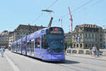 Be 6/10 Tango 151 mit der Werbung f�r die Bank Valiant, auf der wegen der Grossbaustelle am Marktplatz umgeleiteten Linie 11, �berquert am 20.07.2026 die Wettsteinbr�cke zur Haltestelle