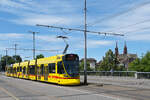 Be 6/10 Tango 168, auf der wegen der Grossbaustelle am Marktplatz umgeleiteten Linie 11, �berquert am 06.07.2026 die Wettsteinbr�cke Richtung Haltestelle Wettsteinplatz. Aufnahme Basel.