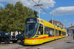 Be 6/10 Tango 159, auf der wegen der Grossbaustelle am Marktplatz umgeleiteten Linie 17, wartet am 06.08.2026 in der Schlaufe beim Depot Dreispitz. Aufnahme Basel.