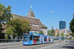 Be 6/10 Tango 182 mit der Werbung f�r Migros M-Parc, auf der wegen der Grossbaustelle am Marktplatz umgeleiteten Linie 11, �berquert am 19.08.2026 die Wettsteinbr�cke Richtung Haltestelle Kunstmuseum. Aufnahme Basel.