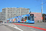 Be 6/10 Tango 182 mit der Werbung f�r Migros M-Parc, auf der Linie 11, �berquert am 19.08.2026 die M�nchensteinerbr�cke. Aufnahme Basel.