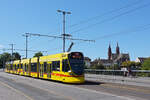Be 6/10 Tango 168, auf der wegen der Grossbaustelle am Marktplatz umgeleiteten Linie 11, �berquert am 19.08.2026 die Wettsteinbr�cke Richtung Haltestelle Wettsteinplatz.