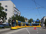 Ein Stadler Tango von BLT (Be 6/10 177) betreibt die Wendeschleife der Linie 11 in Saint Louis Grenze.