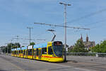 Be 6/10 Tango 165, auf der wegen der Grossbaustelle am Marktplatz umgeleiteten Linie 11, �berquert am 13.07.2026 die Wettsteinbr�cke Richtung Haltestelle Wettsteinplatz. Aufnahme Basel.