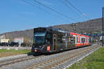 Be 6/8 Tramlink 101 mit der RERO Werbung, auf der Linie 19, verlässt am 02.04.2026 die Haltestelle Gräubern. Aufnahme Liestal.