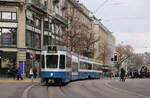 Be 4/8 2103 + Be 2/4 2430 in der Bahnhofstasse am 22.02.2015.