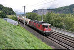 Kesselzug mit Re 6/6 11614 (620 014-1)  Meilen  unterwegs am Schloss Saint-Maurice (CH) Richtung Bahnhof Saint-Maurice (CH).