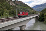 Re 4/4 II 11331 (420 331-1) als Lokzug fährt auf der Brücke Rhône Leuk (CH) Richtung Sierre/Siders (CH).

🧰 SBB Cargo AG
🚩 Bahnstrecke Vallorbe–Domodossola (Simplonstrecke | 100/200)
🕓 4.8.2020 | 14:52 Uhr