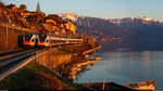 SBB RABe 523 026 & 018 / St-Saphorin, 7. März 2024<br>
R3 St-Maurice - Vallorbe & R4 Vallorbe / Le Brassus - Aigle