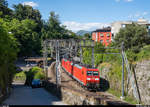 DB 185 139 und eine Schwesterlok mit einem WLV-Zug Mannheim - Chiasso am 20. Juni 2020 in Lugano.
