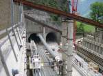 Gotthard 2008 - Bauzustand des 54 km langen Gotthard-Basistunnels am 25.05.2008 von der Brcke des ffentlichen InfoCenter Erstfeld.