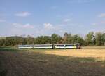 Bis in die 70-er Jahre waren die Reisezugwagen der SBB tannengr�n. Mit Swissexpress und Kolibri wurden die Fahrzeuge bunter.
Sp�ter wurden nach Revisionen auch �ltere Wagen farbig lackiert. So wie dieser RBe 4/4 Pendelzug im Kolibridesign.
DSF hat  ...