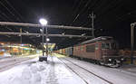 Sinnbildlich für die aktuelle Schneesituation in der Ostschweiz: Ein Güterzug der BLS wurde am Freitag den 15.01.2021 im Bahnhof Wädenswil abgestellt und verbleibt dort über das