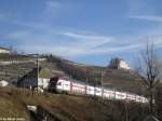 Beinahe Frühling herrschte am 29.12.2012, als der RABe 511 101 zwischen Villette und Lutry als RE 2724 nach Genf unterwegs war.