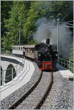 Die SEG G 2x2/2 105 der Blonay Chamby Bahn erreicht mit ihrem Dampfzug auf dem Weg von Blonay nach Chamby Vers Chez Robert.