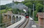 Festival Suisse de la vapeur (Schweizer Dampffestival 2025) - Die SEG G 2x 2/2 105 mit einen Dampfzug auf der Fahrt von Blonay nach Chaulin auf dem Baye de Clarens Viadukt unterwegs.