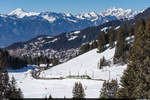 TPC-BVB BDeh 4/4 83 als Regio Villars-sur-Ollon - Col de Bretaye am 21. Februar 2021 zwischen Col de Soud und Villars-sur-Ollon Golf.
