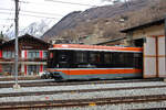 Einer der neuen Triebwagen (hier 3091) stehen im Betriebswerk der Gornergratbahn in Zermatt.