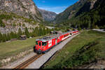 MGB Deh 4/4 23 ist am 11.10.2021 unterwegs mit dem Regionalzug 331 nach Zermatt und konnte hier bei Randa im Mattertal aufgenommen werden