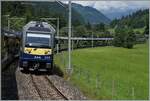 Mit dem BOB ABDeh 8/8 323 kommt kurz nach der Abfahrt in Zweilütschinen der BOB Regionalzug nach Lauterbrunnen (Spitze) bzw.