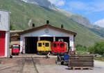 Draisinen-Treffen vor dem Depot in Realp (Arbeitsfahrzeuge für die Dampfbahn Furka Bergstrecke). Realp, 29.6.2023