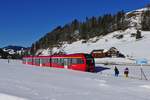 ABe 4/12 1001 erreicht am 16.02.2019 als S23 1108, Gossau - Wasserauen, die provisorische Haltestelle  Skilift Alpsteinblick , an der nur während der Betriebsdauer des nahegelegenen Skilifts die