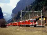 RhB Schnellzug 31 von Landquart nach Davos-Platz vom 22.02.1998 in Seewis mit Doppelbespannung aus Lastgrnden E-Lok Ge 4/4II 612 - Ge 4/4II 627 - D 4208 - A 1234 - B 2436 - B 2353 - B 2444 - AB 1531