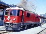 RhB Lschzug 9031 vom Landquart nach Davos-Platz vom 10.05.1998 in Klosters mit E-Lok Ge 4/4II 612 - Xk 9048. Hinweis: Lschzge sind heute beim Einsatz von Dampfzgen bei trockenen Wetter obligatorisch, da der Bewuchs von Gras und Gestruch heutzutage bis nahe an die Gleise heranreicht und bei Dampfzugbetrieb recht hufig Bschungsbrnde auftreten und sogar immer wieder mal trotz nachfolgenden Lschzug die Feuerwehr zur Hilfe gerufen werden mu!
Der angekuppelte Lschwagen ist heute nicht mehr in Verwendung.