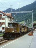 RhB Extra-GmP fr GRAUBNDEN TOURS von Landquart nach Davos-Platz vom 28.08.1997 in Klosters-Dorf mit Ge 6/6I 411 - Ge 6/6I 414 - B 2246 - B 2247 - B 4052I - Gb 5032 - E 6623 - Kk 7052.