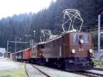 RhB Extra-GmP fr GRAUBNDEN TOURS 3162 von Filisur ber Davos nach Landquart vom 27.08.1998 in Davos-Laret mit den Oldtimer-E-Loks Ge 4/6 353 - Ge 6/6I 414 - D 4054 - A 1102 - B 2060 - B 2245 - Uce 8083 - E 6605 - Kkw 7340 - Gbkv 5546 - Gbkv 5544.
