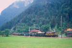 RhB Extra-GmP 3033 fr GRAUBNDEN TOURS von Landquart nach Davos Platz am 19.06.1999 Durchfahrt Seewis mit E-Lok Ge 6/6 I 414 - A 1102 - B 2246 - B 2060 - D 4052II - C 2012 - Gb 5070 - Gb 5016 - Gb 5019.
