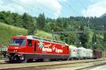 RhB Extragterzug 6152 von Filisur nach Klosters vom 28.06.1995 in Filisur auf Gleis 3 mit Ge 4/4III 641 - Uce 8028 - Uce 8034 - Uce 8090 - Gakv 5403.