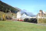 RhB Salon-Dampfzug 3153 fr GRAUBNDEN TOURS von Davos-Platz nach Filisur vom 25.10.1997 bei Davos-Frauenkirch mit Dampflok-Doppelbespannung G 4/5 107 - G 4/5 108 - As 1144 - As 1142 - As 1141 - As