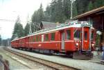 RhB Extrazug FLIEGENDER RHTIER fr RHTIA TOURS 3574 von Bever nach Davos-Platz vom 29.08.1996 in Wiesen mit Triebwagen ABe 4/4 503 - D 4054 - B 2301 - A 1252.