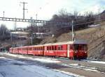 RhB NEUPENDEL-Regionalzug 145 von Davos Platz nach Filisur am 02.03.1998 in Filisur mit Steuerwagen BDt 1721 - AB 1516 - B 2337 - B 2338 - Ge 4/4I 607.
