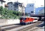 RhB Extra-Schnellzug GLACIER-EXPRESS G 2903 von Chur nach Zermatt vom 13.05.1995 Ausfahrt Chur mit E-Lok Ge 4/4II 615 - FO PS 4013.