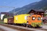 Baudienstzug am 25.08.1997 in Ilanz mit Traktor Tm 2/2 23 - Xk 9054II - Xk 9075II - Xk 9067II.
