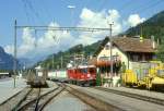 RhB VALSERZUG 5736 von Ilanz nach Landquart am 25.08.1997 Einfahrt Ilanz mit E-Lok Ge 4/4II 625 - Haikv 5123 - Haikv 5103 - Haikv 5130 - Haikv 5126.