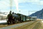 RhB DAMPFZUG fr GRAUBNDEN TOURS 3239 von Landquart nach Disentis 26.01.1997 in Rabius-Surrein mit Dampflok G 4/5 107 - B 2060 - B 2247 - D 4052I - B 2246.